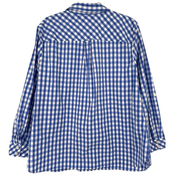 Talbots Blue Gingham Check Button Up Blouse Top Shirt Size 2X‎ Preppy Casual - Picture 4 of 13